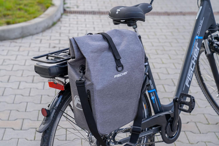 FISCHER Gepäckträgertasche Plus Cita, Fahrradtasche, wasserdicht, schwarz, Volumen 30 Liter M Grau,