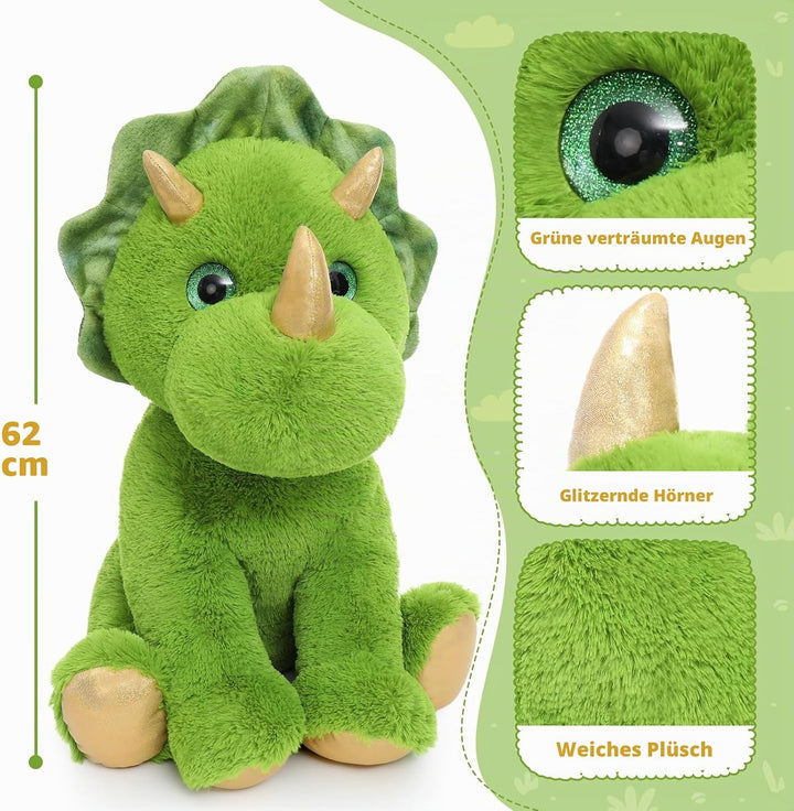 MorisMos Weich gefülltes Triceratops Plüschtier für Kinder, Riesen Dinosaurier Kuscheltier, 62cm Din
