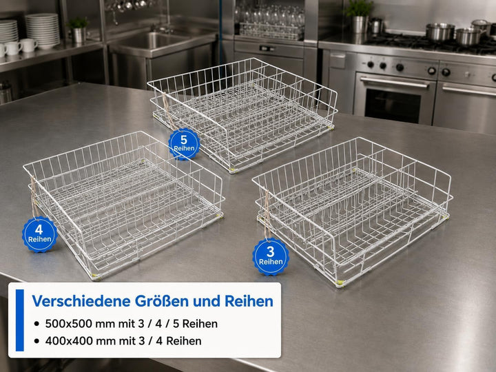 Spülkorb Drahtgitterkorb 500x500 mm - 4 Reihen Gastronomie Professional Gläserspülkorb vers. Grössen