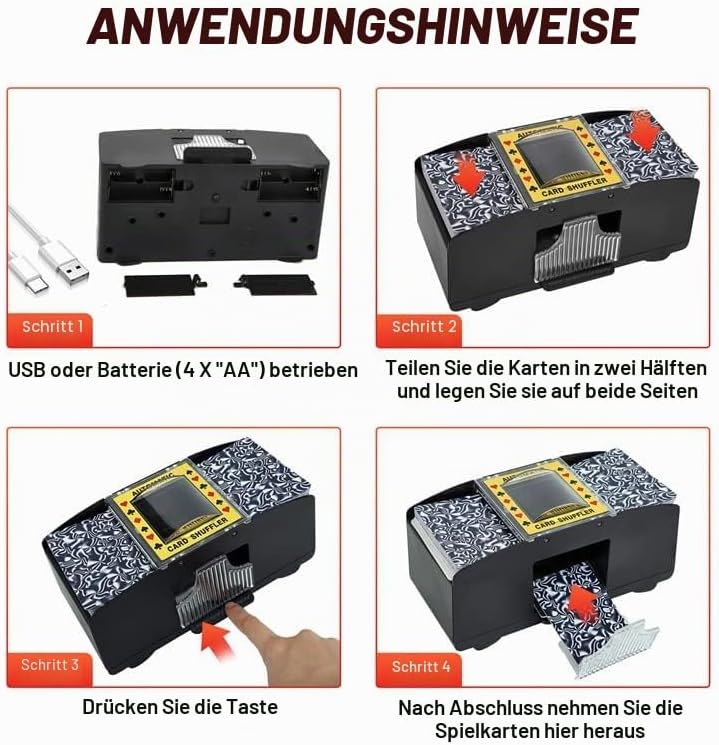 2/6 Deck Automatischer Kartenmischer (Spielkarten im Lieferumfang enthalten) – Batteriebetriebener e
