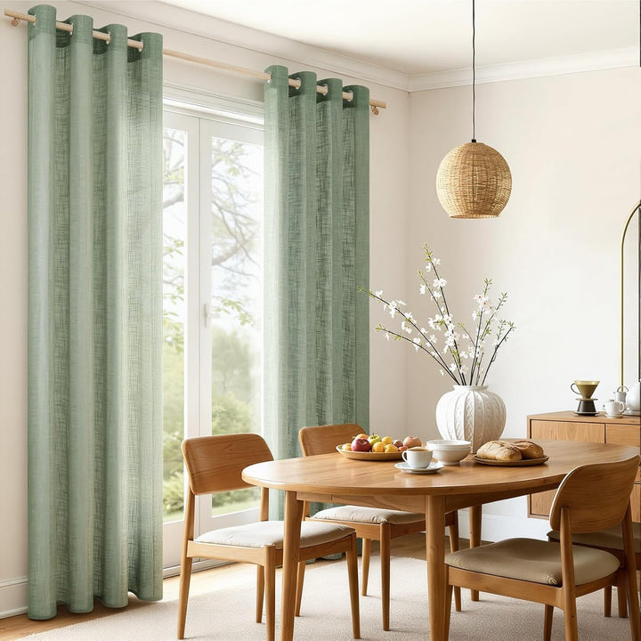 MRTREES Gardinen mit Ösen Leinenoptik für Wohnzimmer Schlafzimmer 2er Set Vorhang Ösenschal Salbeigr