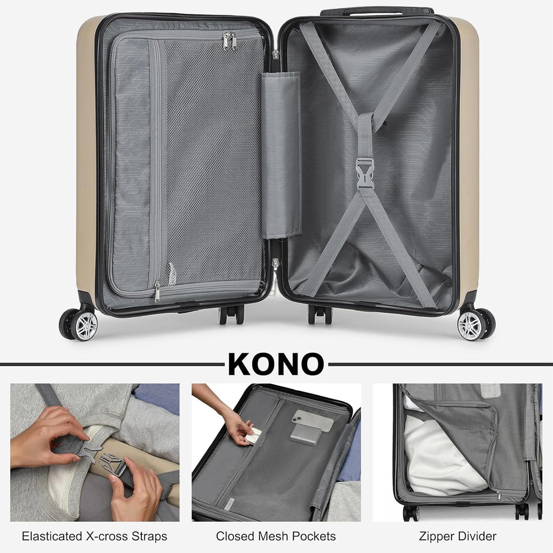 KONO Koffer Trolley Handgepäck Kabinenkoffer Leichte Hartschalengepäck mit TSA-Schloss und doppelte