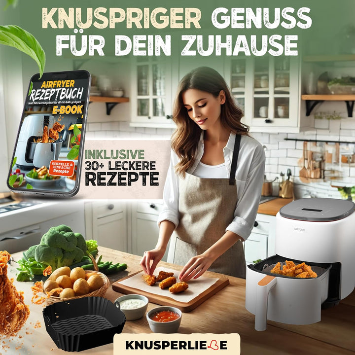KNUSPERLIEBE® 3er SET Silikonform für Heissluftfritteuse Zubehör | Silikoneinsatz für Airfryer, Spül