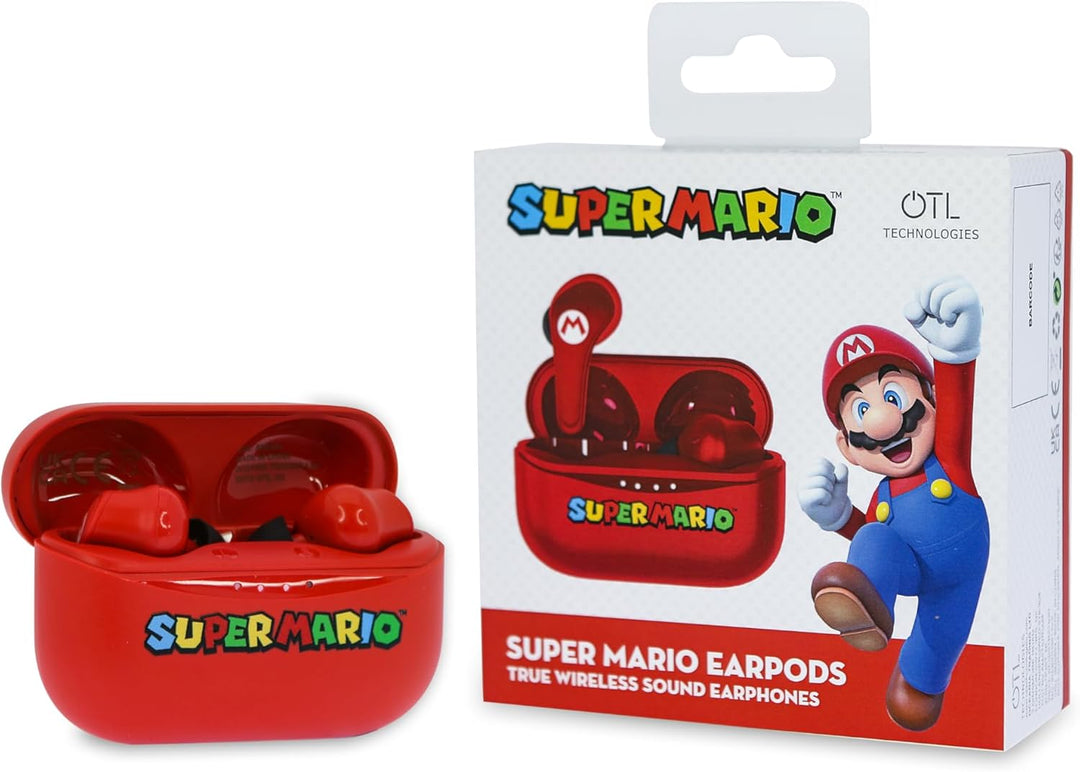 OTL Technologies Super Mario Kopfhörer, kabellos, Bluetooth V5.3, mit Ladebox, Rot Super Mario TWS E