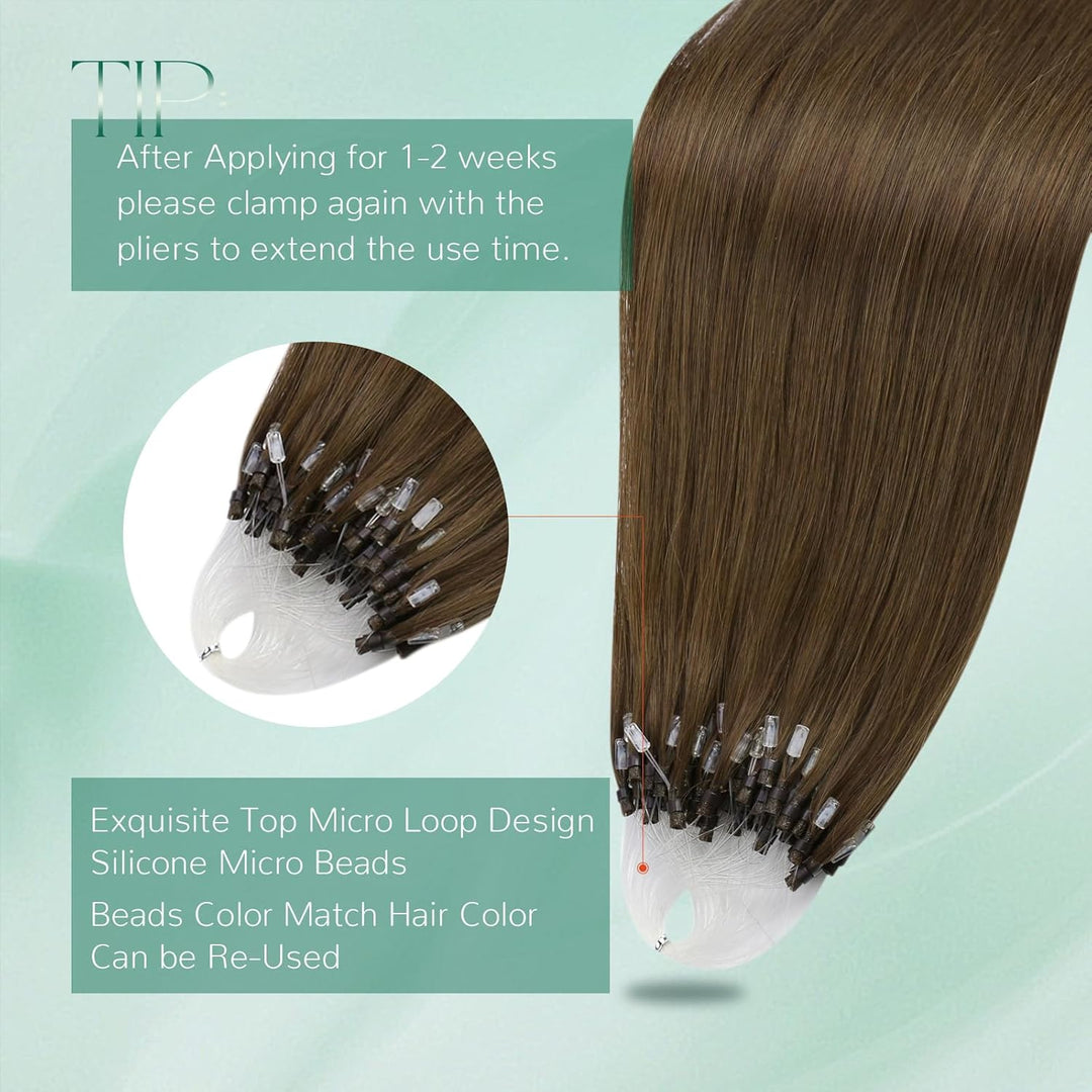 Easyouth Microring Extensions Echthaar Dunkelbraun Micro Loop Extensions Remy Menschenhaar Microring