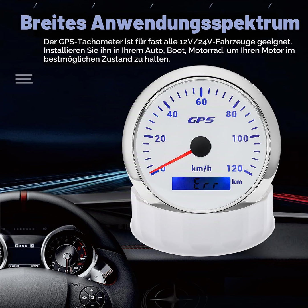 85MM GPS Geschwindigkeitsmesser 0-120km/h, 7 Farben Hintergrundbeleuchtung Kilometerzähler Geschwind
