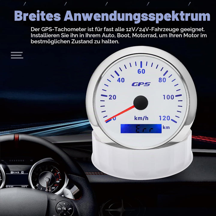 85MM GPS Geschwindigkeitsmesser 0-120km/h, 7 Farben Hintergrundbeleuchtung Kilometerzähler Geschwind