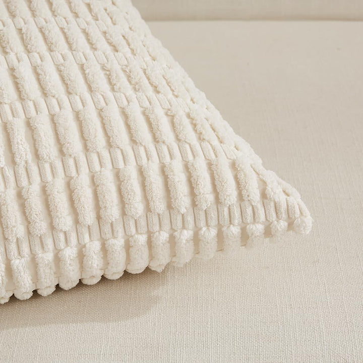 FDTERN 4er Set Boho Kissenbezug 40x40 Creme Flauschig Kissenbezüge Weich Kordsamt Beige Kissenhülle
