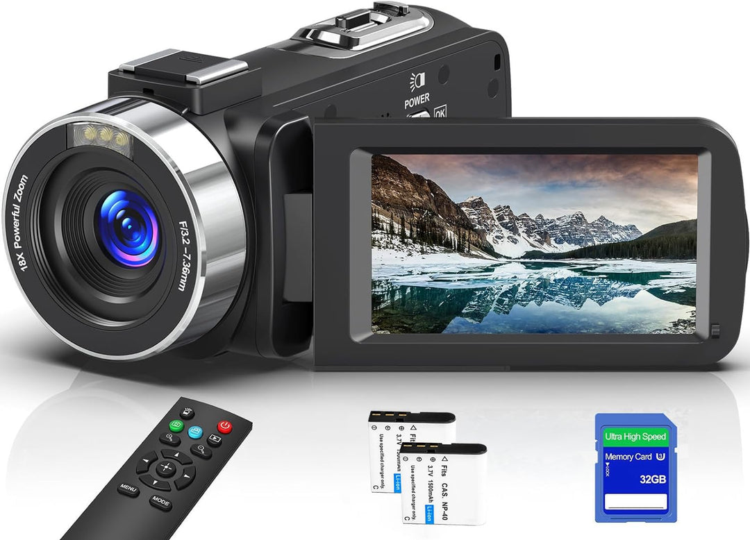 Videokamera 8K 64MP Camcorder 18X Digitalzoom IR Nachtsicht Vlogging Kamera, 3,0 Zoll UHD Touchscree