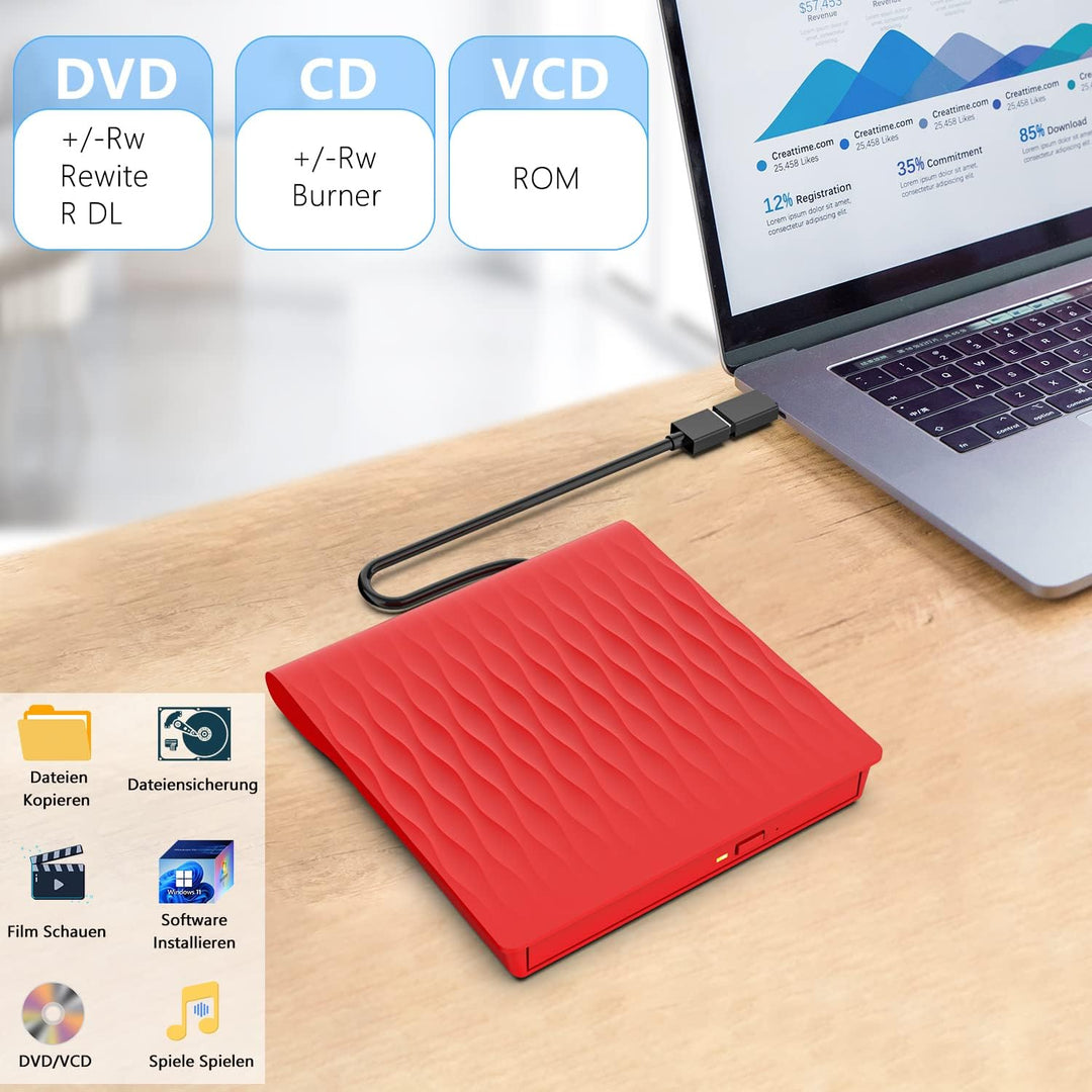 LPUNCD DVD CD Laufwerk Extern, USB 3.0 & Type-C Portable DVD Brenner, CD DVD +/-RW ROM DVD Drive für
