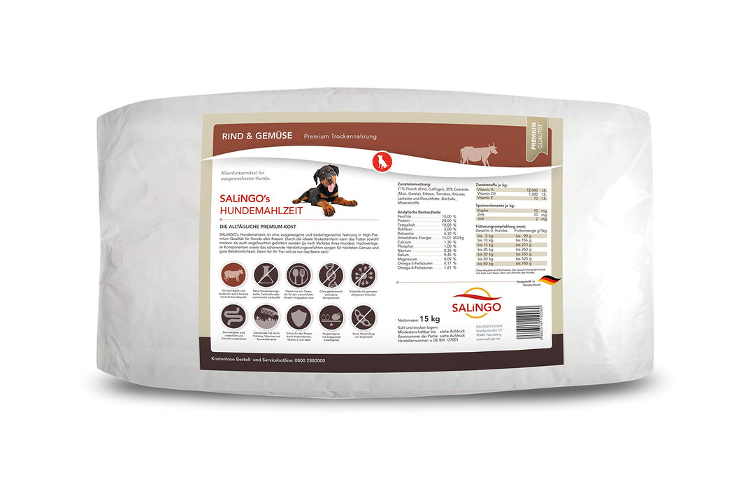 SALiNGO Premium Trockenfutter | Hundefutter trocken Rind mit Gemüse | zuckerfrei | 15 kg 15 kg (1er