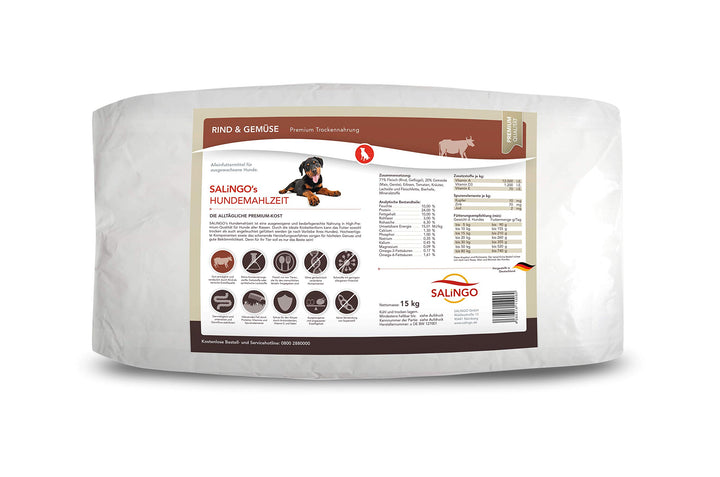 SALiNGO Premium Trockenfutter | Hundefutter trocken Rind mit Gemüse | zuckerfrei | 15 kg 15 kg (1er