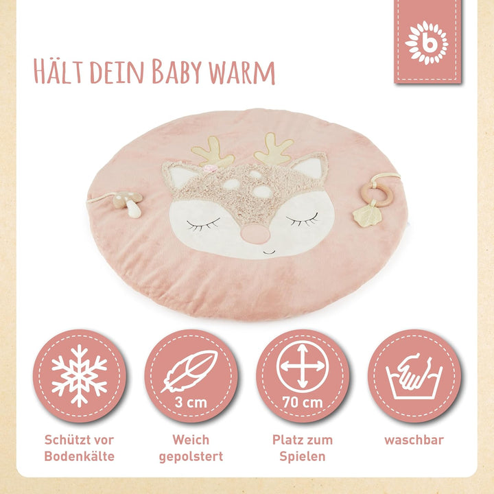 Bieco Baby Krabbeldecke Ø 70 cm | Reh Motiv Activity Decke Baby | Krabbeldecke für Baby | Geeignet f
