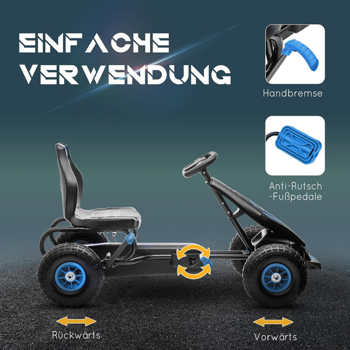 HOMCOM Gokart, Kinderfahrzeug mit 3-stufigen verstellbarem Sitz, Tretfahrzeug mit Gummireifen, Pedal