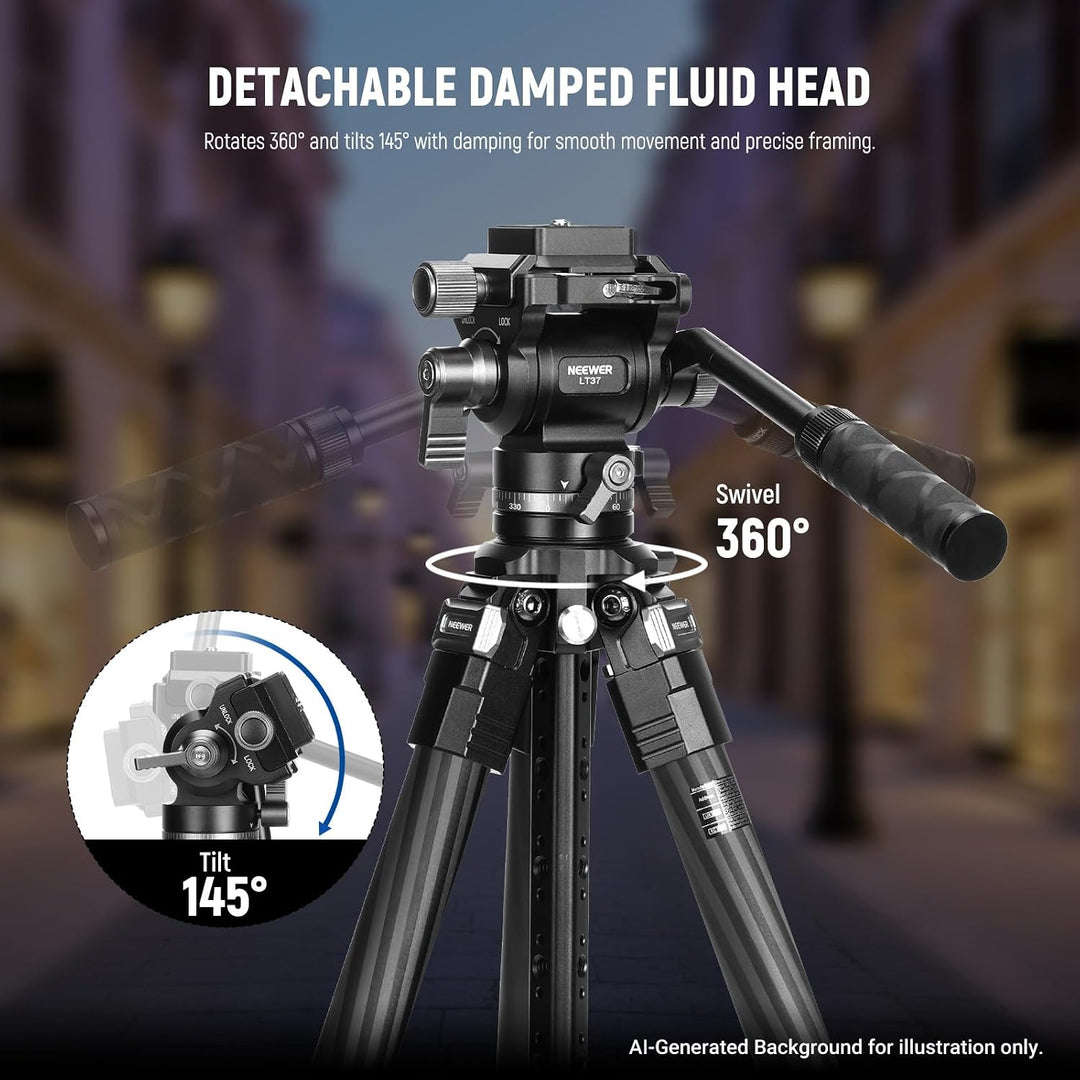 NEEWER 60,4" Reisestativ aus Carbonfaser mit abnehmbarem gedämpftem Fluidkopf, leichtes Video Kamera