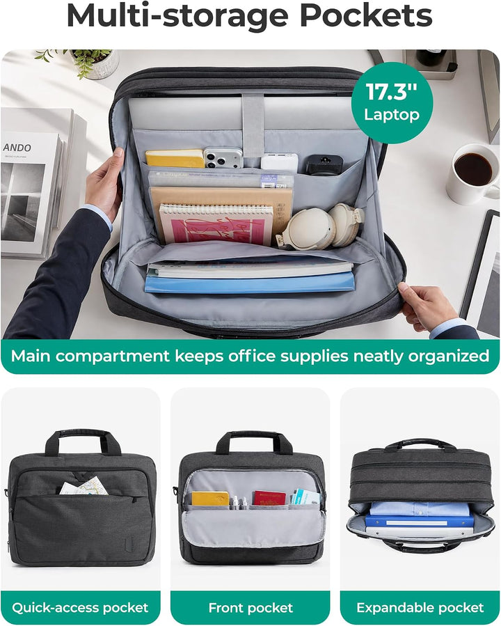bagsmart 17,3-Zoll-Laptoptasche, Erweiterbare Aktentasche, Computertasche für Herren und Damen, Lapt