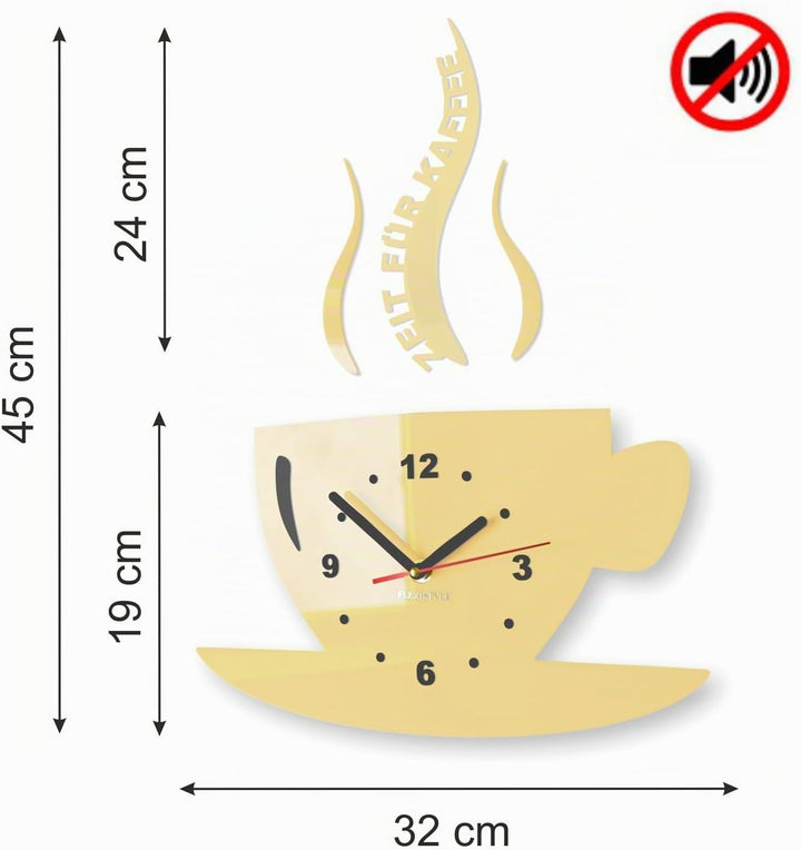 FLEXISTYLE Tasse Zeit für Kaffee Moderne Küche Wanduhr, 3D römisch, wanduhr deko (Weiss), Weiss
