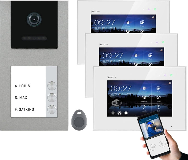 Balter EVO Grau WiFi Video Türklingel mit Kamera und RFID für 3 FAM, 2-Draht Doorbell Aufputz Türspr