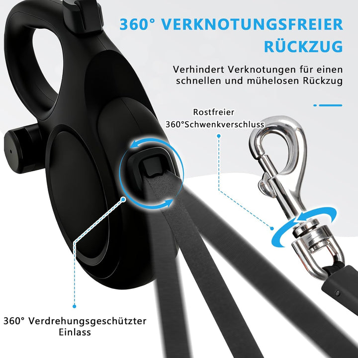 Rollleine 8m - Ausziehbare Hundeleine für Mittelgrosse/Grosse Hunde bis 50kg, Starke Leine mit Kausi