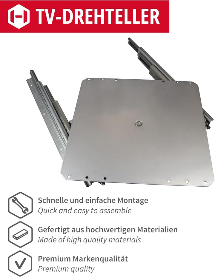 Gedotec TV-Drehteller Fernseh-Auszug drehbar zum Schrauben an Fachboden | Schrankauszug Tragkraft 50