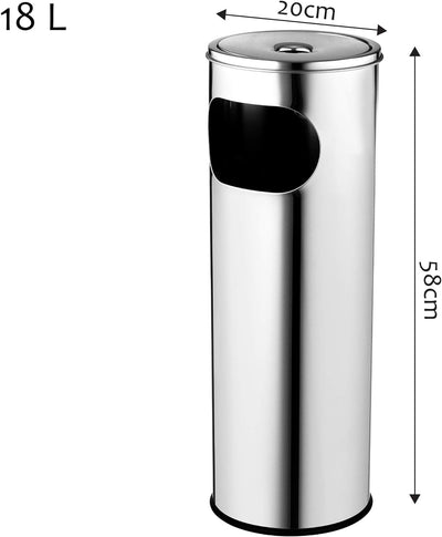 KADAX Standaschenbecher aus Edelstahl, Standascher mit 18L Mülleimer, Deckel und aufgesetztem Aschen