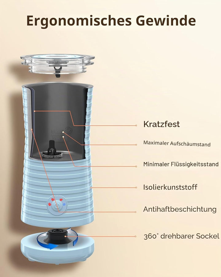 Morpilot Milchaufschäumer Elektrisch, Automatischer Milchaufschäumer 4 in 1, Geeignet für Heissen un