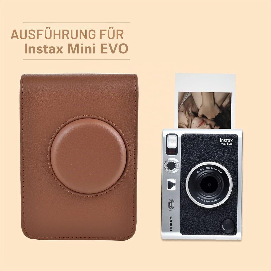 Rieibi Mini EVO Kameratasche, Vintage PU Leder Hülle Schutzhülle für Fujifilm Instax Mini EVO Sofort