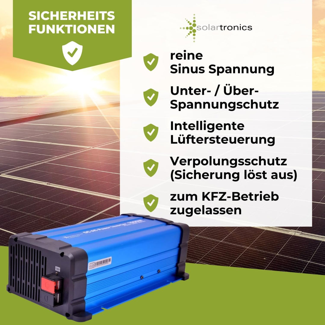 solartronics Spannungswandler FS1000DR 12V 1000 Watt Reiner Sinus BLAU Inverter Wechselrichter