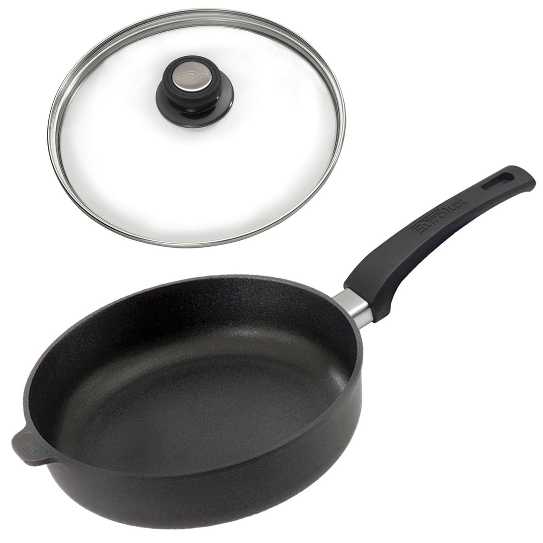 Eurolux Guss-Pfanne Induktion Set & Glas-Deckel Ø 20 cm - hoher Rand 7 cm - Alugusspfanne mit Beschi