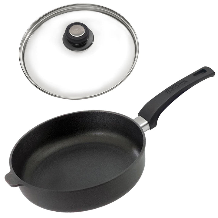 Eurolux Guss-Pfanne Induktion Set & Glas-Deckel Ø 20 cm - hoher Rand 7 cm - Alugusspfanne mit Beschi