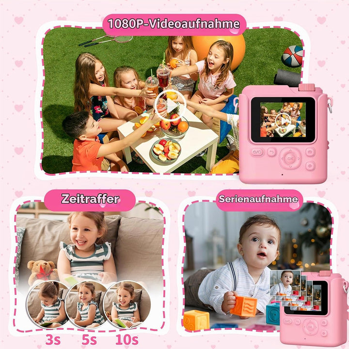 Gofunly Sofortbildkamera Kinder, 1080P HD Kinderkamera Sofortbildkamera mit 32GB Karte &amp; DruckerPapi