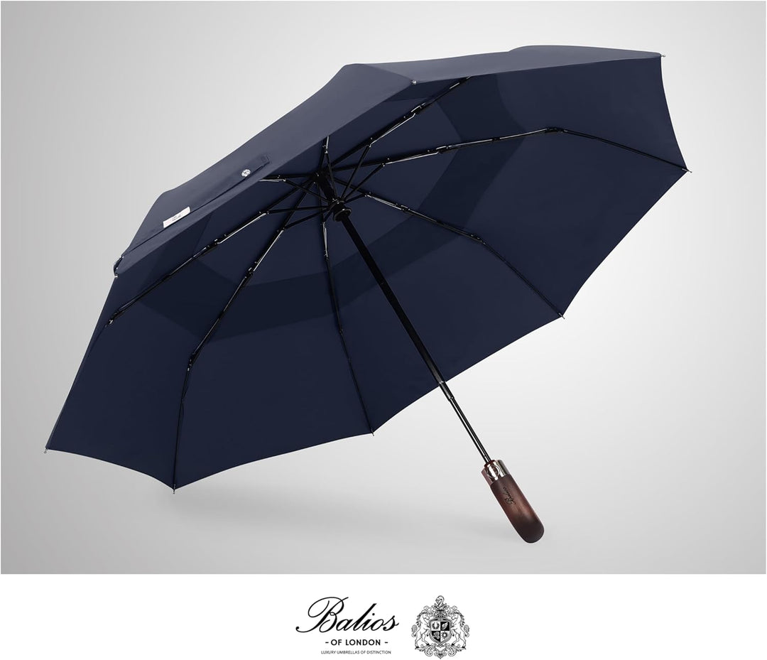 Balios® Regenschirm Mit Echtem Holzgriff -Optional | Auf Zu Automatik | Sturmfest & Windsicher | Tas