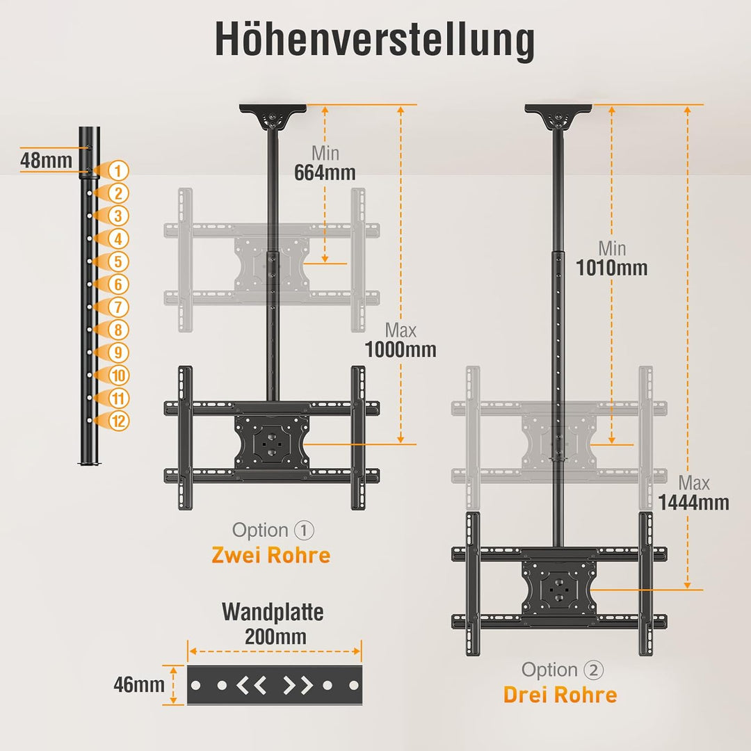 ELIVED TV Deckenhalterung für die meisten 37-75 Zoll Flach & Curved Fernseher bis zu 50KG, max. VESA