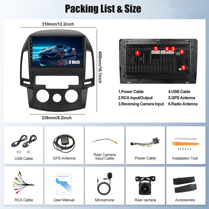 Android 15, 4G+64G CAMECHO Autoradio für Hyundai I30 2006-2011 mit Wireless Carplay Android Auto, 9