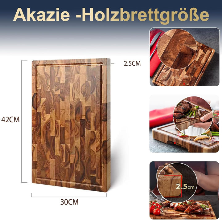 Large Schneidebrett Holz mit Saftrutsche(42x30x2.5cm), Schneidebretter Holz Aus Massiver Akazie, Hol