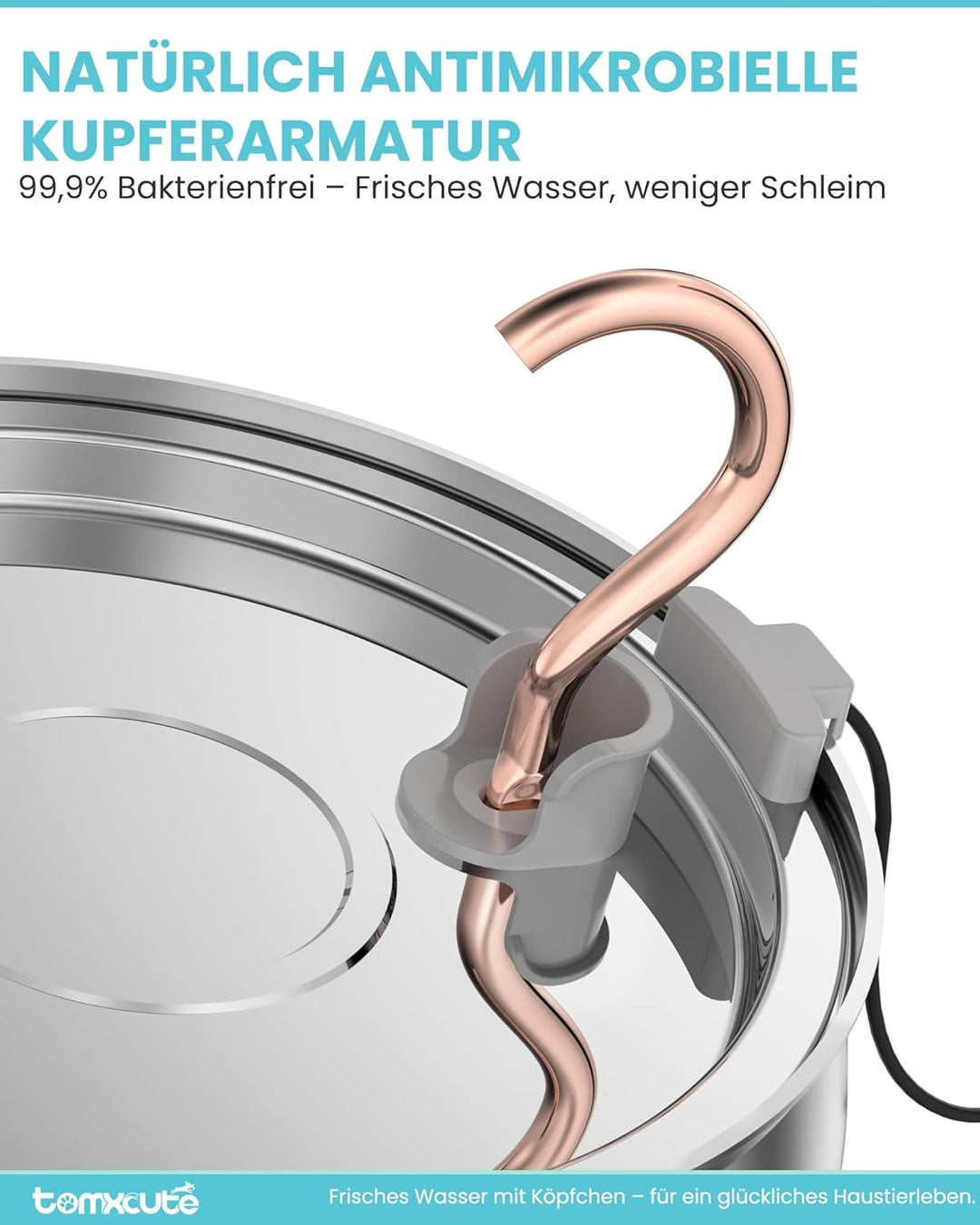 Tomxcute Katzenbrunnen Edelstahl 4,0L mit Sichtfenster - Leiser Katzentrinkbrunnen mit Kupfer Schwan