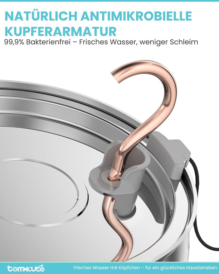 Tomxcute Katzenbrunnen Edelstahl 4,0L mit Sichtfenster - Leiser Katzentrinkbrunnen mit Kupfer Schwan