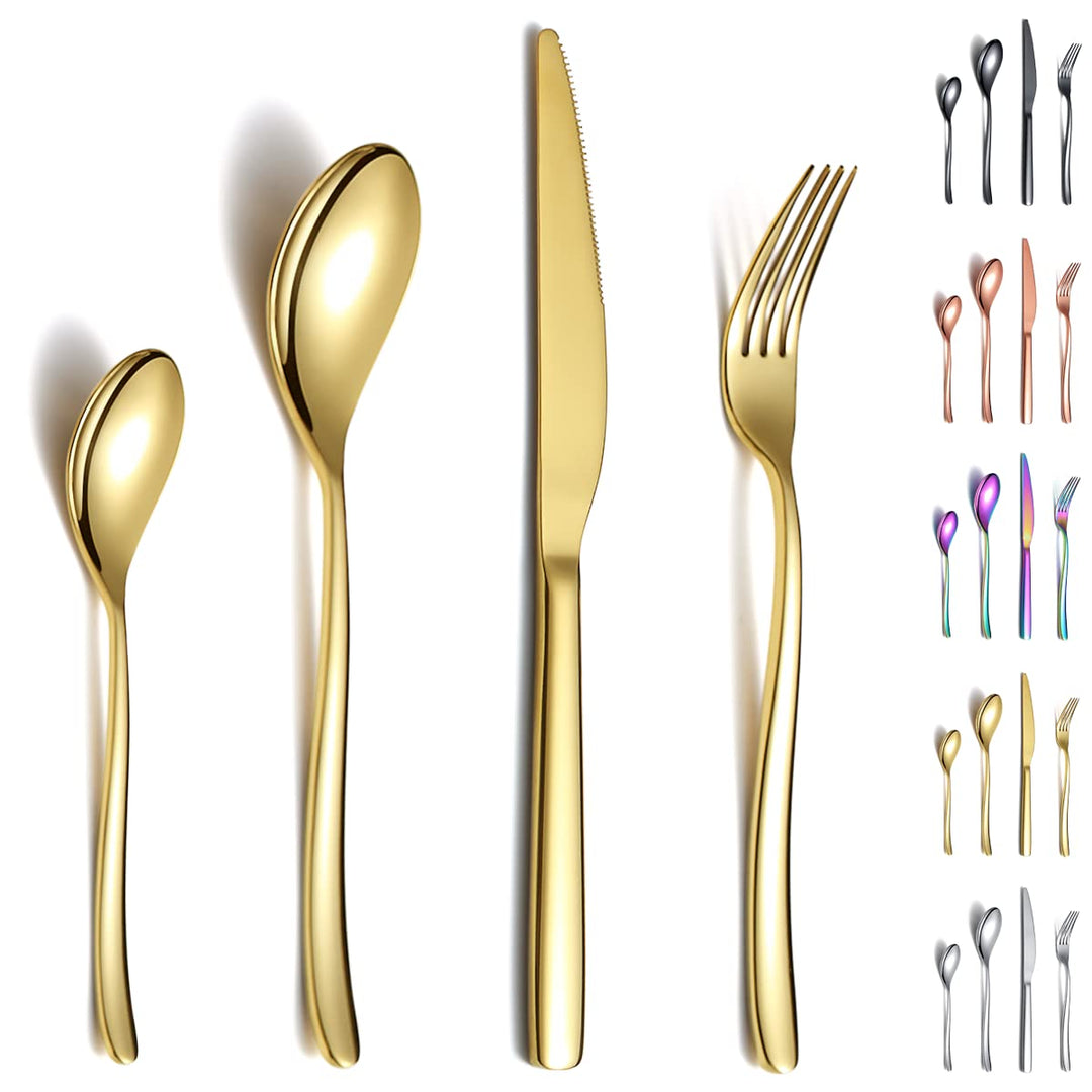 Berglander Gold Besteck-Set 24 teilig, Stabiler Edelstahl Titanium Besteck Goldenes Besteck-Set Best