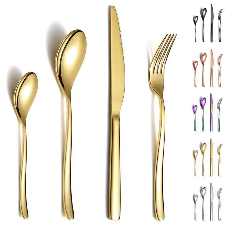 Berglander Gold Besteck-Set 24 teilig, Stabiler Edelstahl Titanium Besteck Goldenes Besteck-Set Best