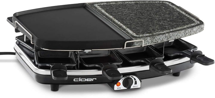 Cloer 6435 Raclette mit Naturstein / 1200 W / 8 antihaftbeschichtete Raclettepfännchen Geteilte
