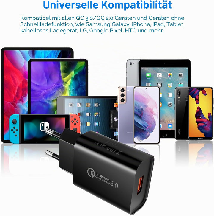 4 Stück USB Ladegerät Stecker, 18W Quick Charge 3.0 Schnellladegerät Netzteil 3A Ladeadapter für Sam