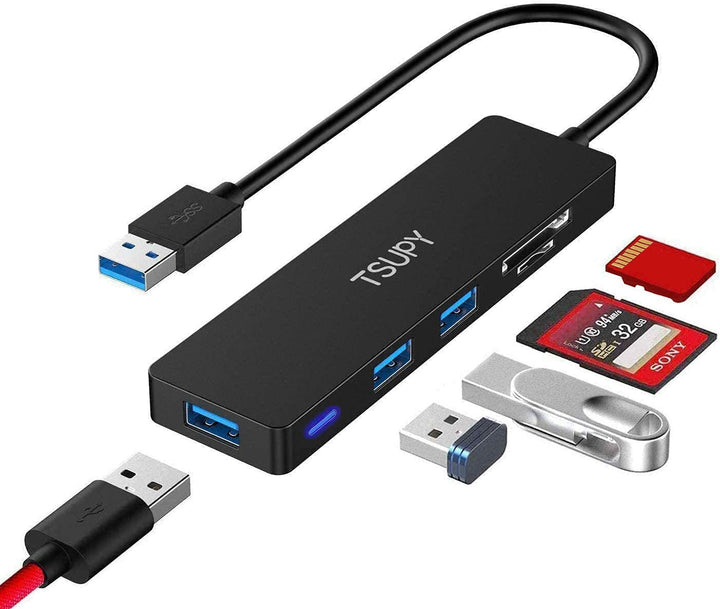 TSUPY USB-3.0-Hub, Multiport-Splitter, 5 USB-Ports mit Micro-SD-Kartenleser für PC, MacBook, Surface