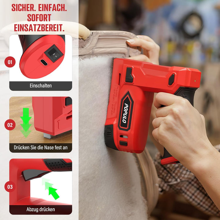 POPULO Akku Tacker, 2-in-1 Lithium-Ionen-Heftgerät, 4V Nagelgerät Set Mit Ladekabel, 1600 Heftklamme