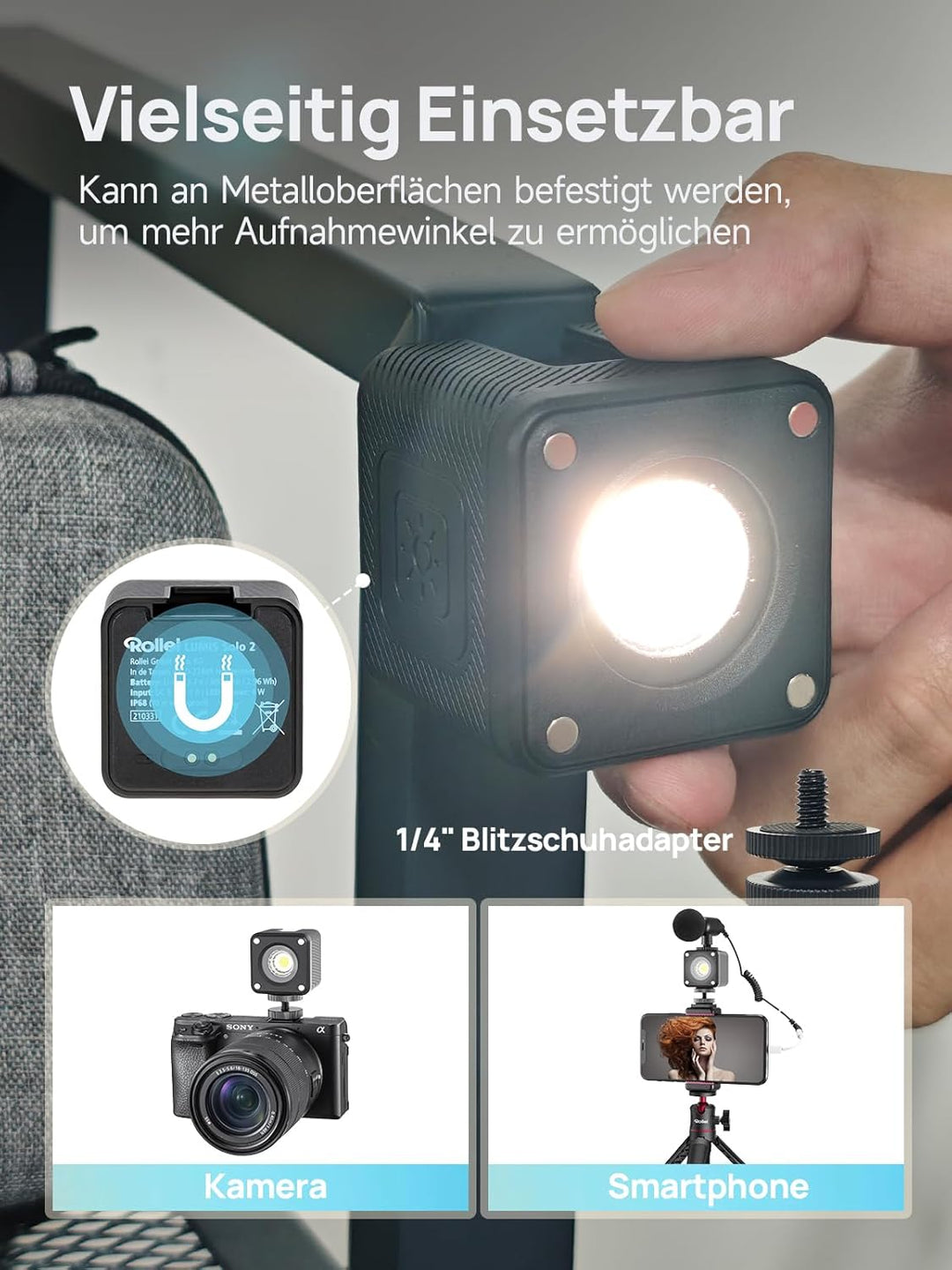 Rollei Lumis Solo 2 - LED Würfel. Kleiner LED Würfel inkl. Farbfilter für den Einsatz unterwegs. Opt