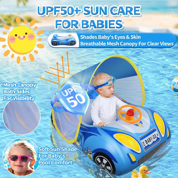 Schwimmring Baby mit Sonnendach und Dual Airbag Ninonly Aufblasbare Schwimmring Baby Auto mit UPF50+
