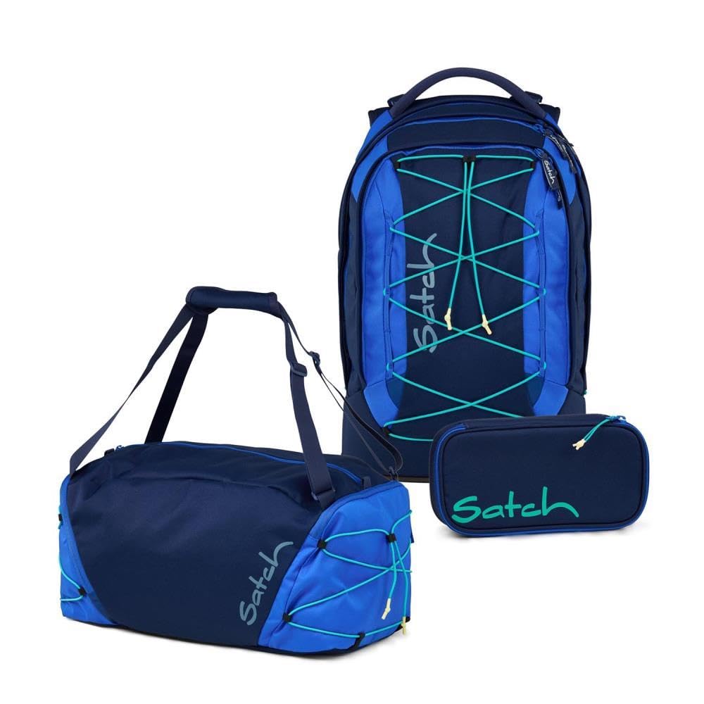 Satch Pack Sneaker Special Style Schulrucksack Set 3tlg. inkl. Schlamper mit Geodreieck (Crossed Blu