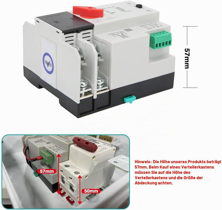 DEWIN Automatischer Transferschalter, 2P Dual Power Automatischer Transferschalter Ununterbrochener
