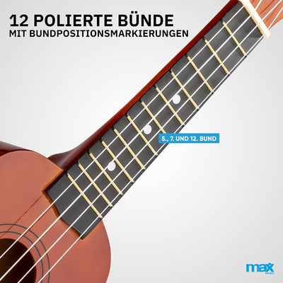 MAX UKEY Ukulele Komplett Set inkl. Plektren, digitalem Stimmgerät und Tasche, 21" mini Gitarre, Uku