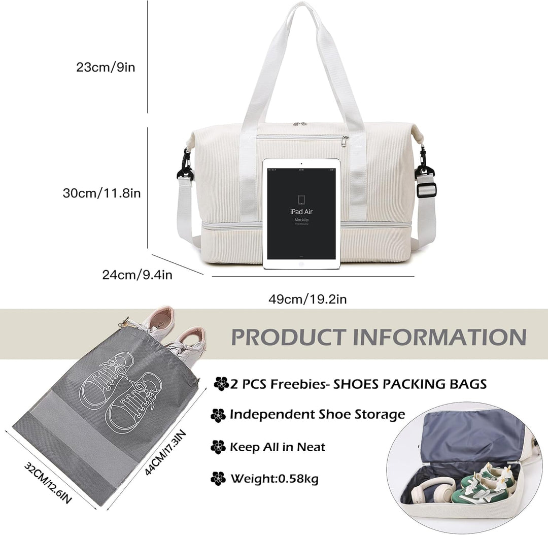 Sporttasche Reisetasche Damen, 35L Weekender Travel Duffle Bag mit 2 schuhbeuteln, Schuhfach & Nassf