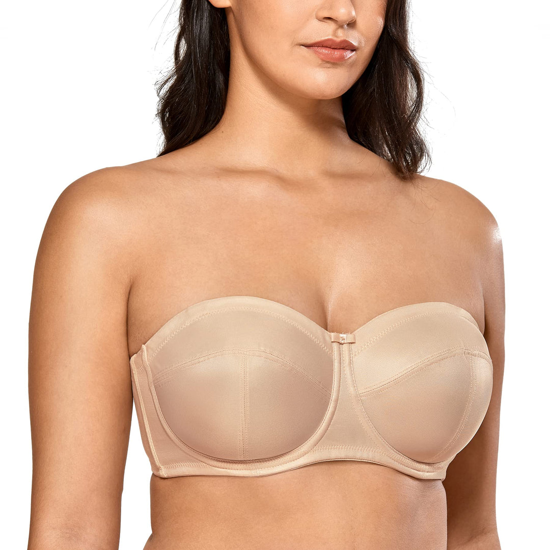 DELIMIRA Damen Trägerloser BH mit Bügel Grosse Grössen Bandeau Dirndl BHS ohne Polster 75G Beige, 75
